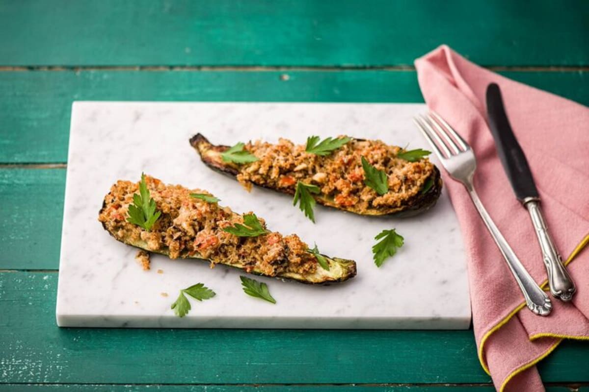 Stuffed Zucchini Boats with Mushroom Duxelles, Quinoa, and Parmesan