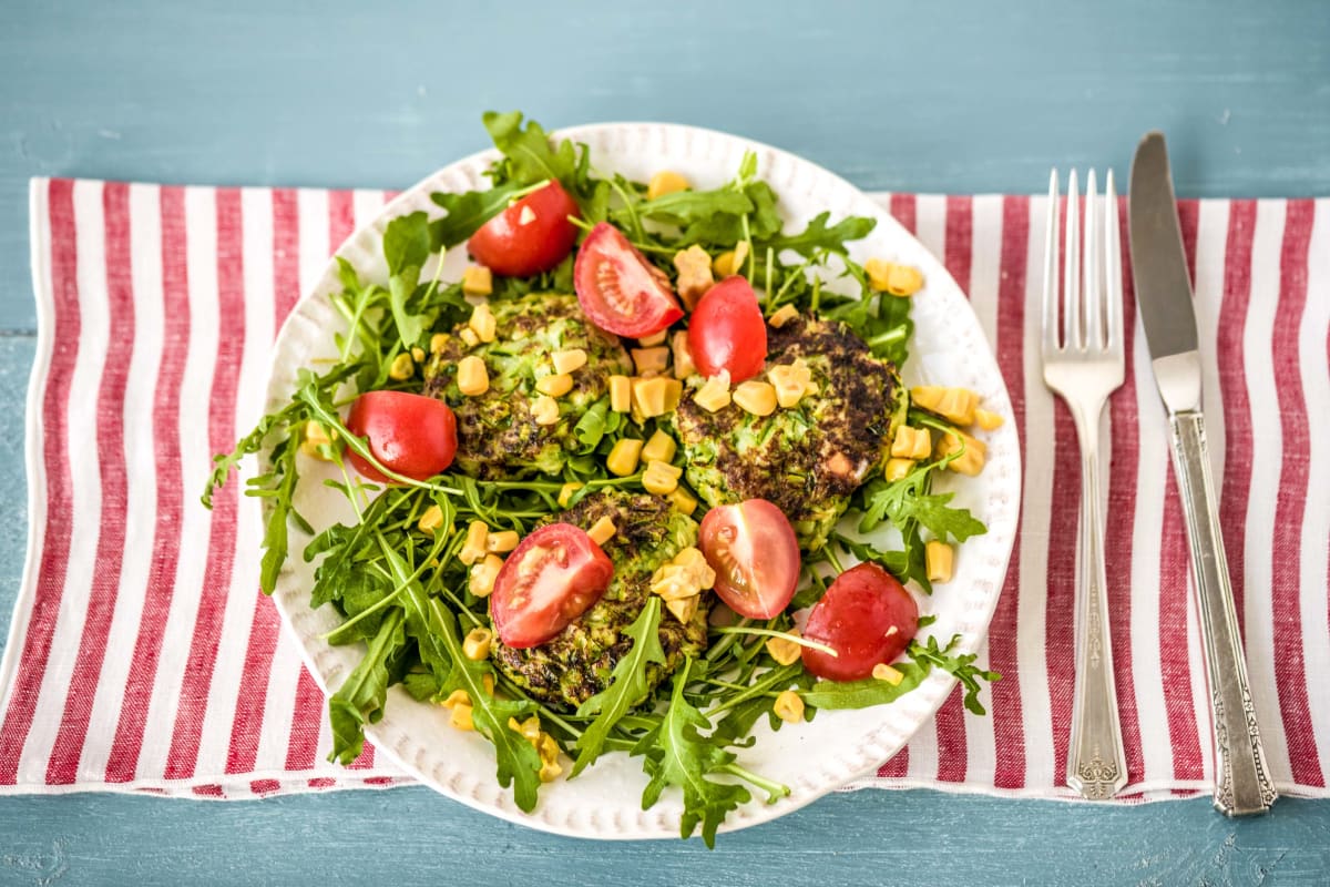 Zucchini Fritters with Tomato & Corn Salsa