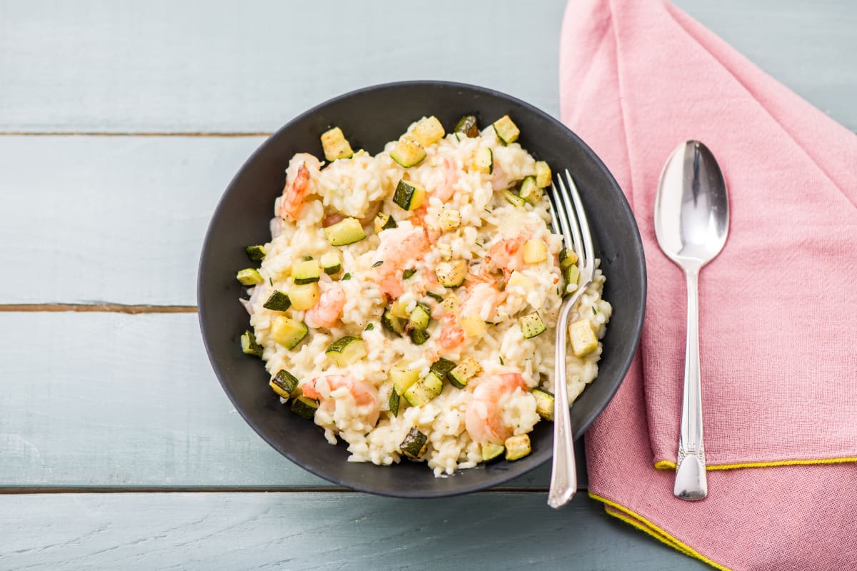 Shrimp & Lemon Risotto with Roasted Zucchini and Parmesan