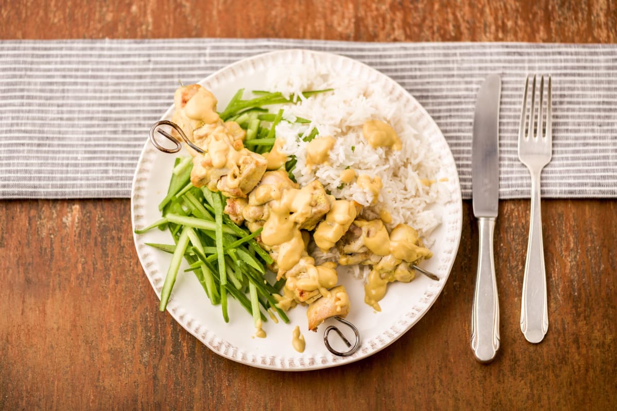 Family Chicken Satay Skewers with Rice