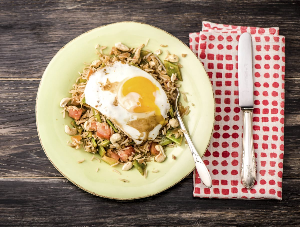 Thaise rijst met groene curry en snijbonen