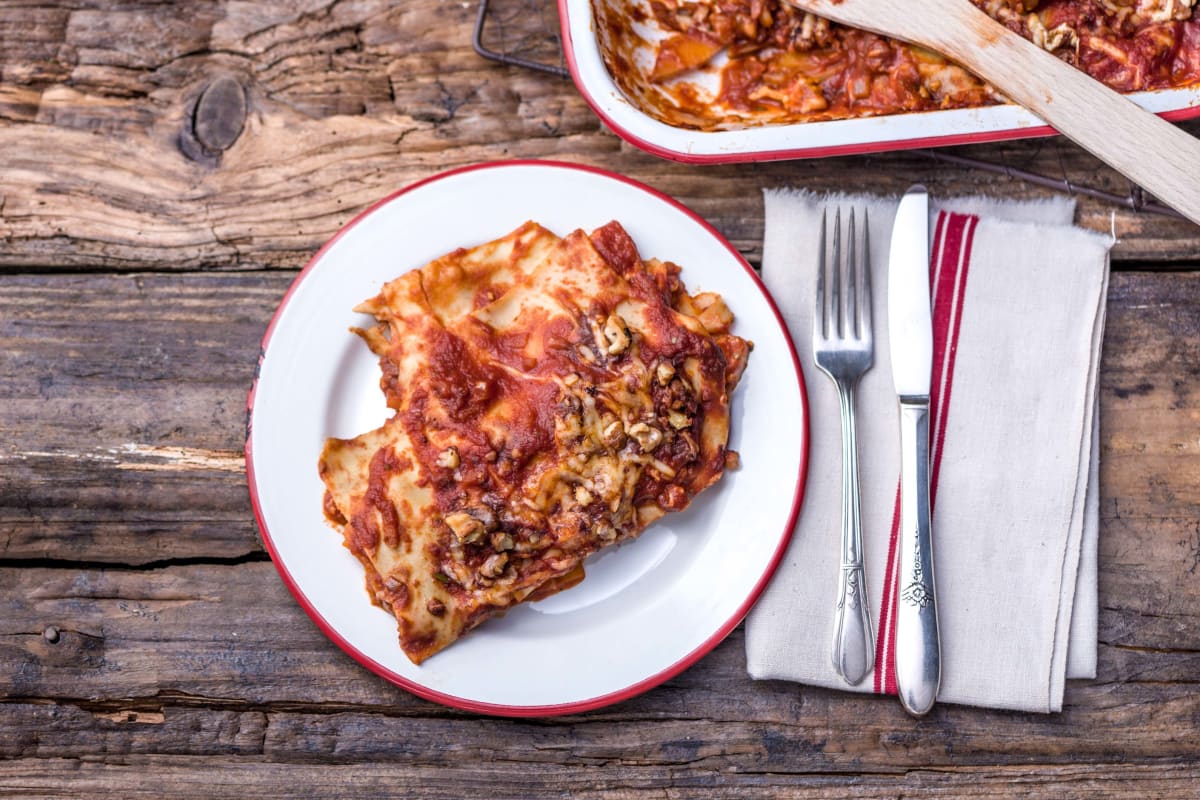 Lasagne met pompoen, geitenkaas en walnoten