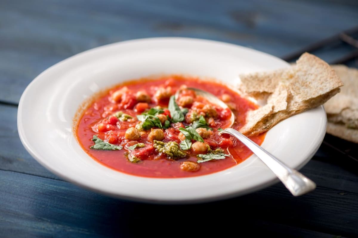 Crispy Chickpea and Tomato Soup