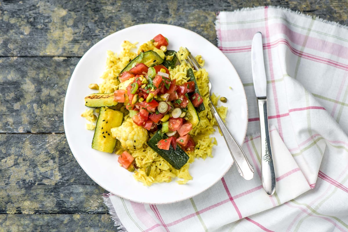 Spiced Cauliflower and Courgettes with Yellow Rice