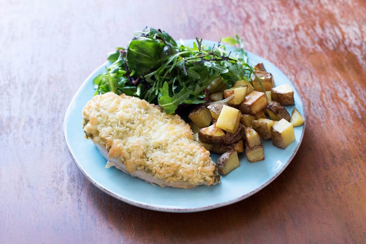 Mozzarella and Pesto Crusted Chicken