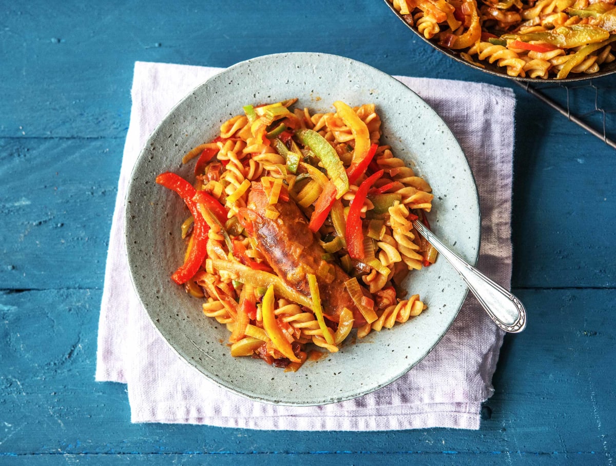 Fusilli met een kruidig chorizoworstje