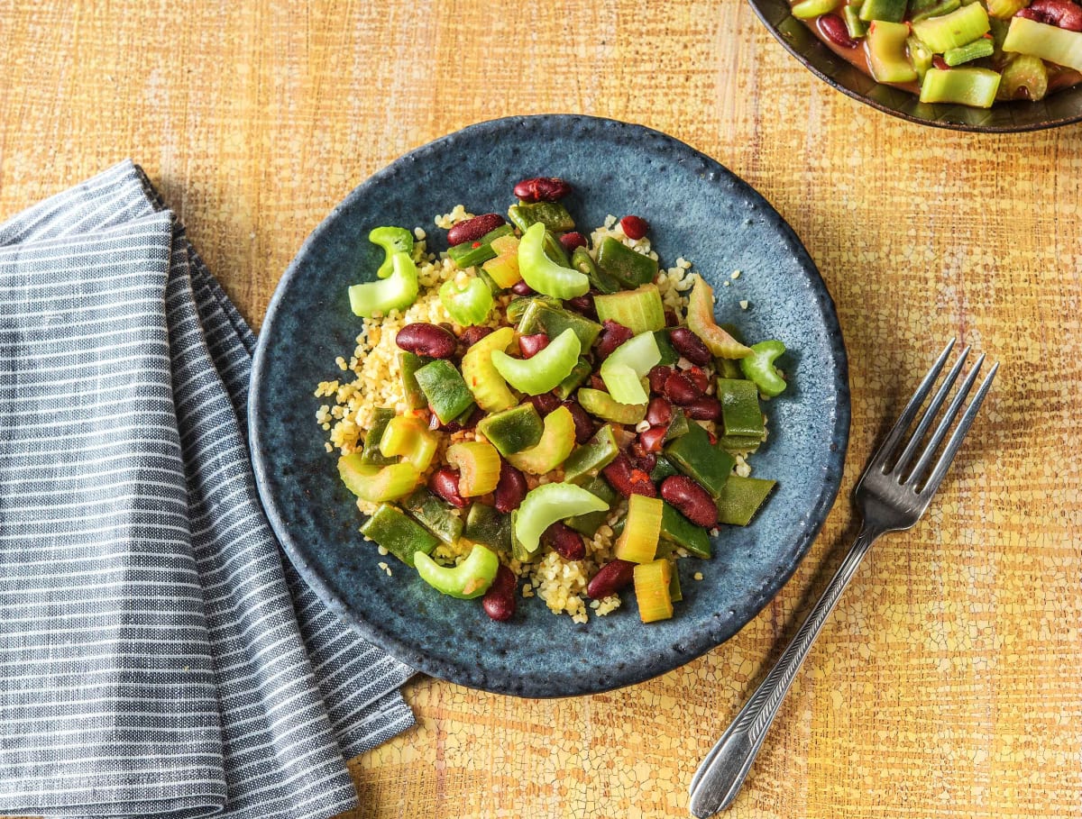 Vega chili met bulgur met kruidige specerijen