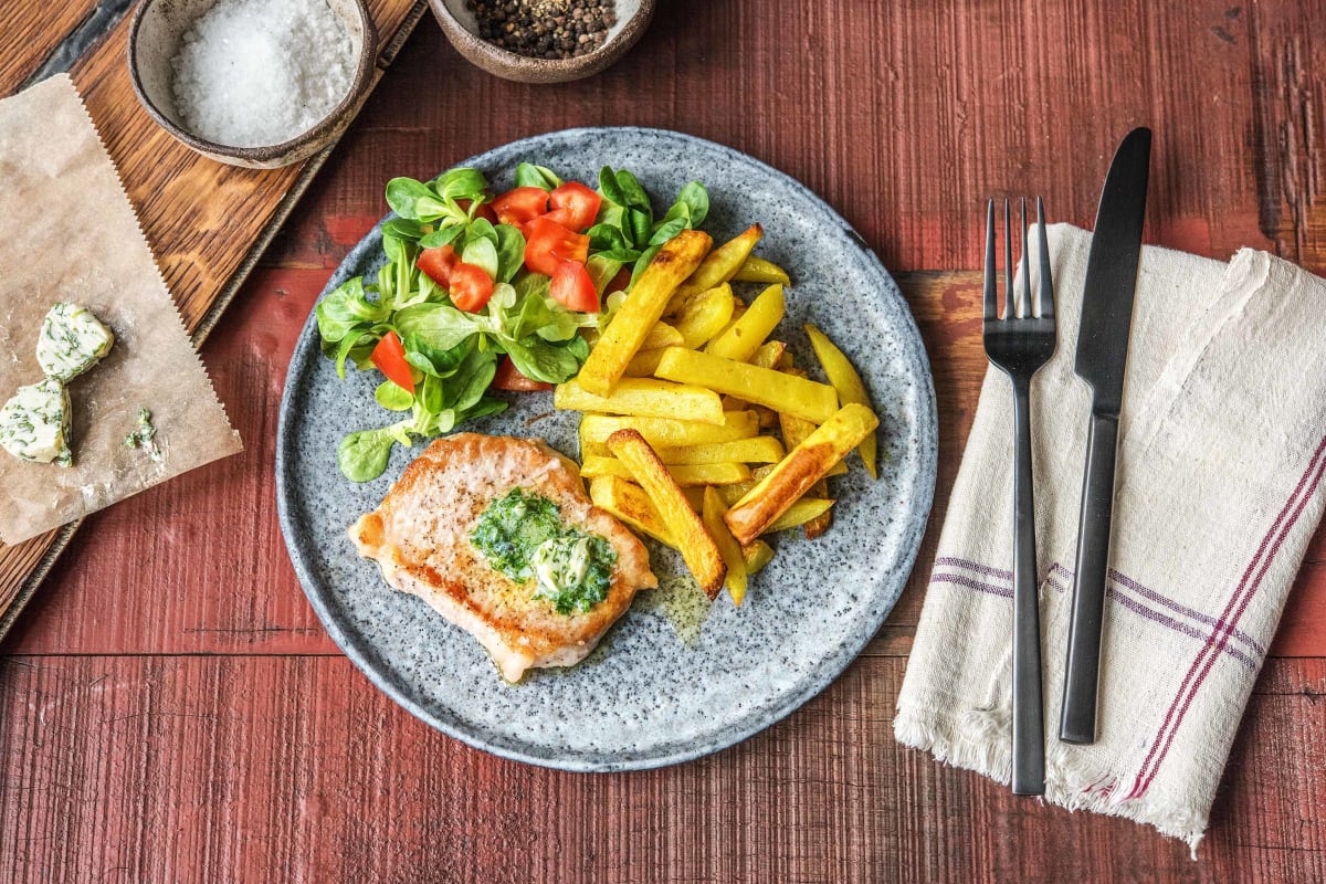 Schweinesteak mit selbstgemachten Pommes