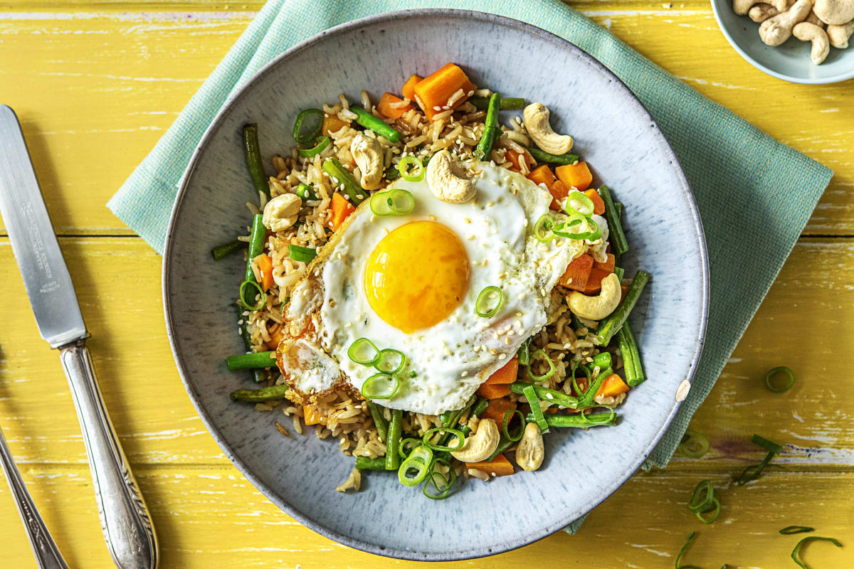 Riz sauté croquant et œuf au plat