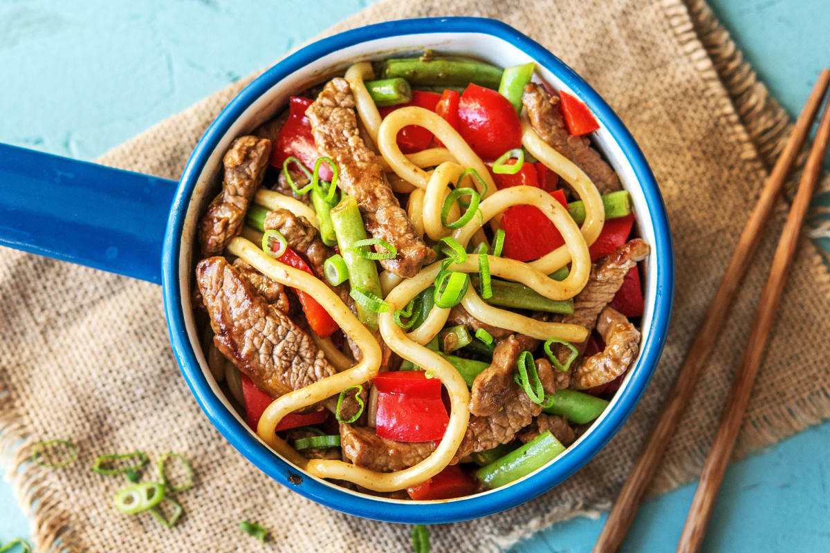 Udon-Rindfleisch-Pfanne