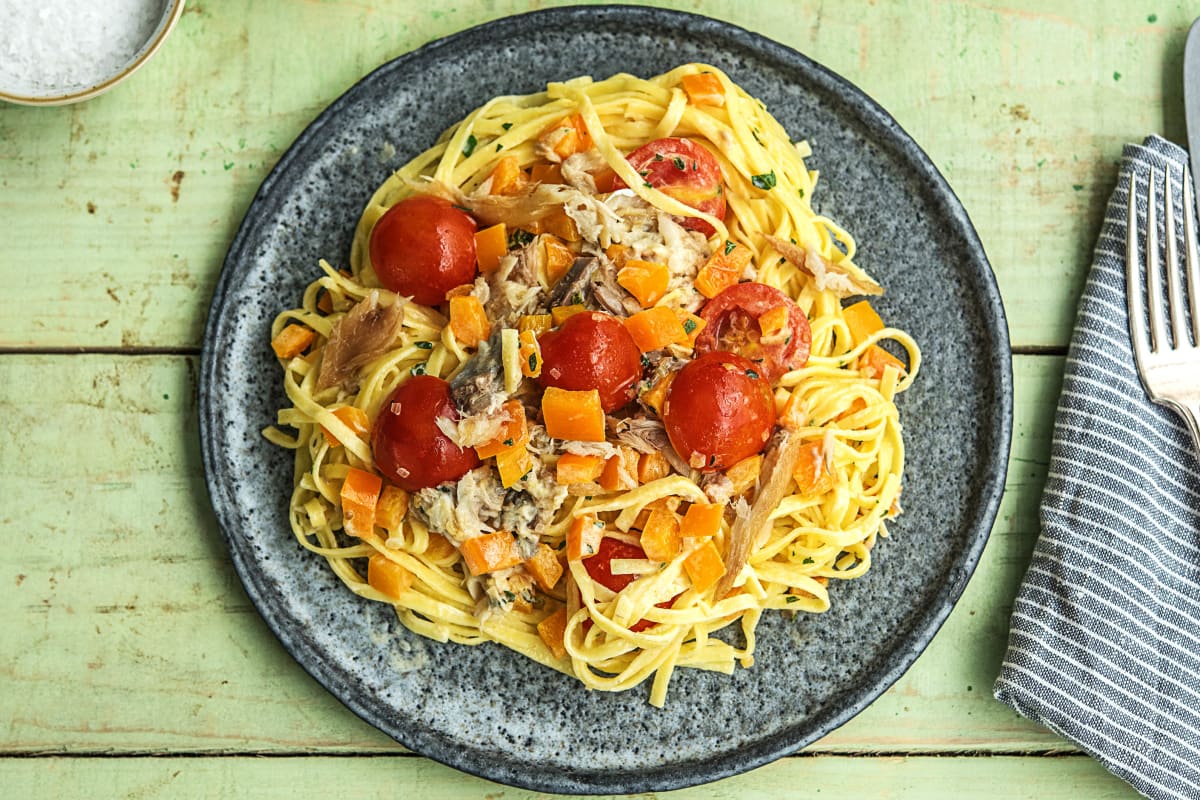 Fettuccine met warmgerookte makreel