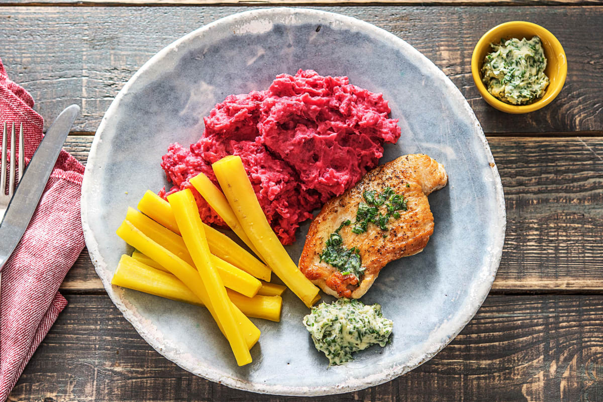 Putensteaks mit Rote-Bete-Püree