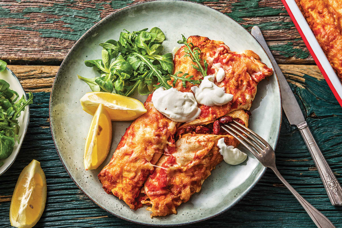 (Vegetarian) Cheesy Veg & Bean Enchiladas