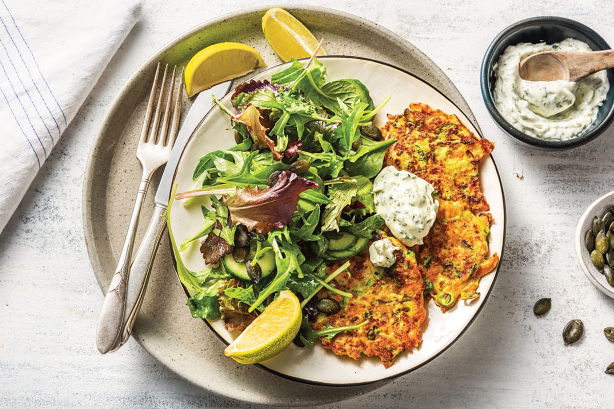 (Vegetarian) Cheesy Zucchini & Carrot Fritters