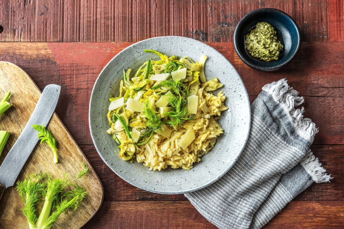 Orzo au pesto et au poireau