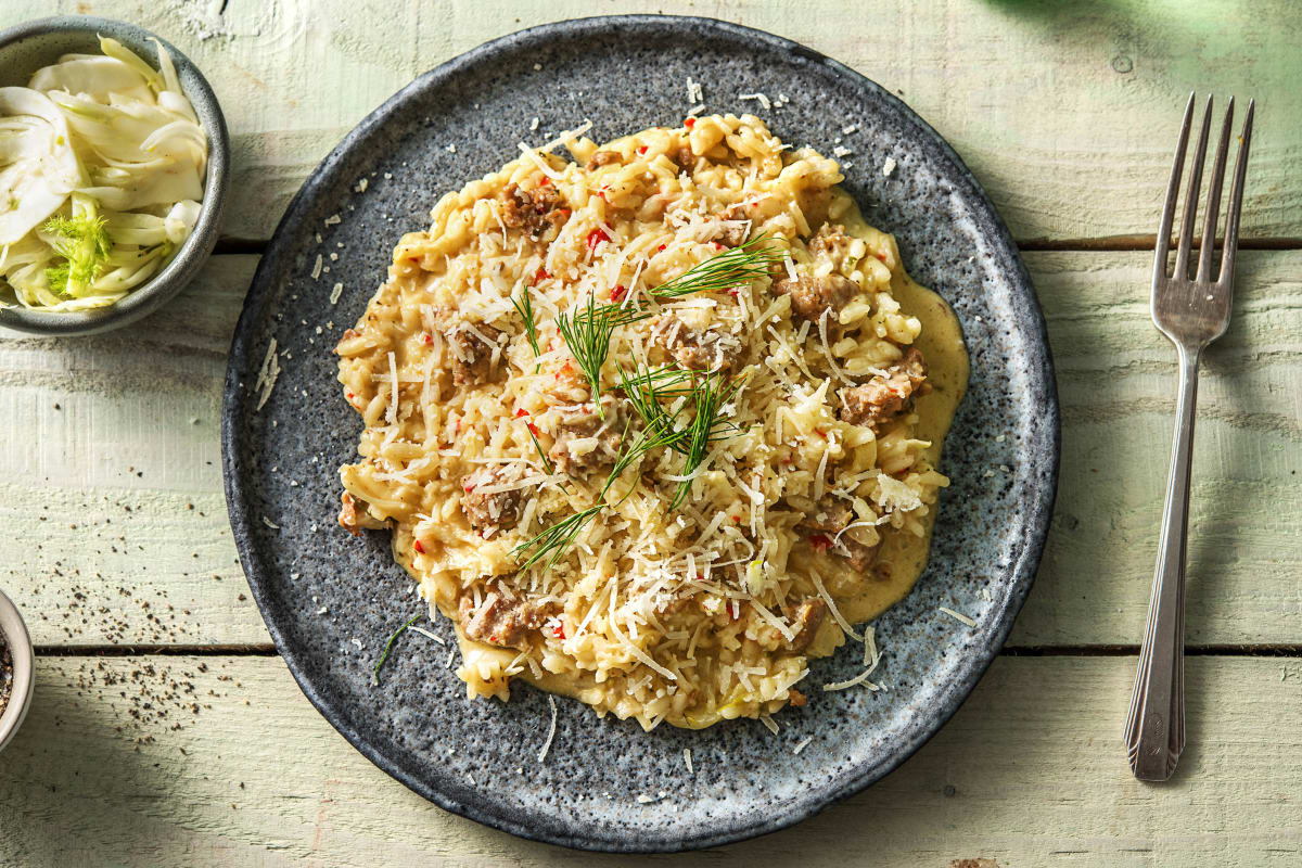 Risotto au mascarpone et à la saucisse de porc épicée