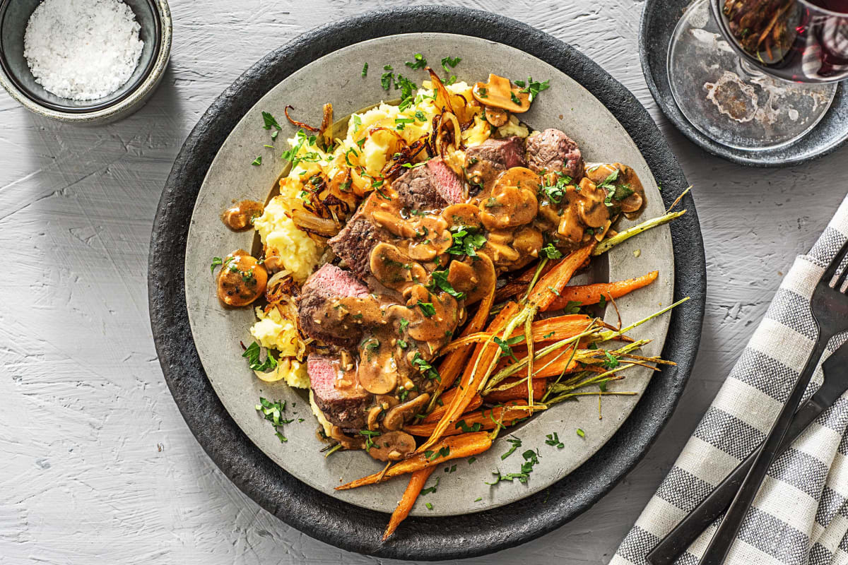 New York Strip Steak in a Mushroom Sauce