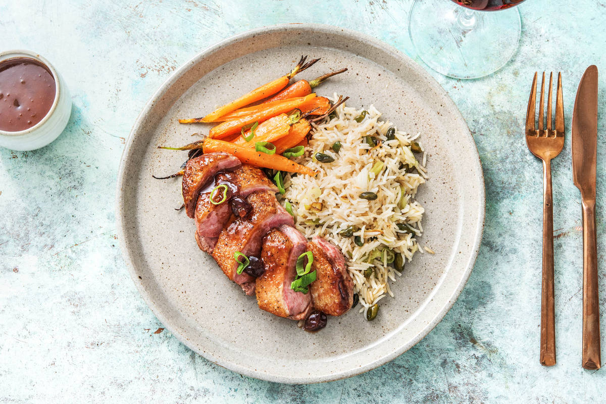 Cherry Ancho Duck with Pistachio Rice Recipe HelloFresh