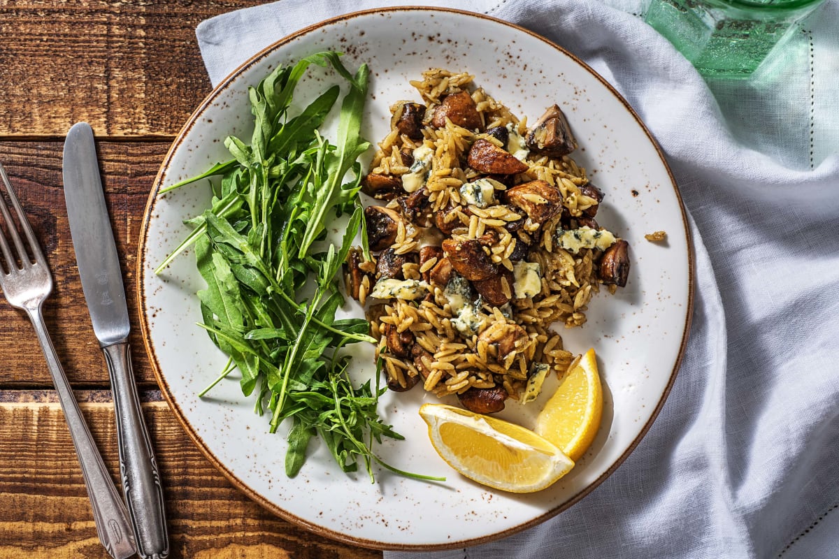 Orzo aux champignons et au danablu