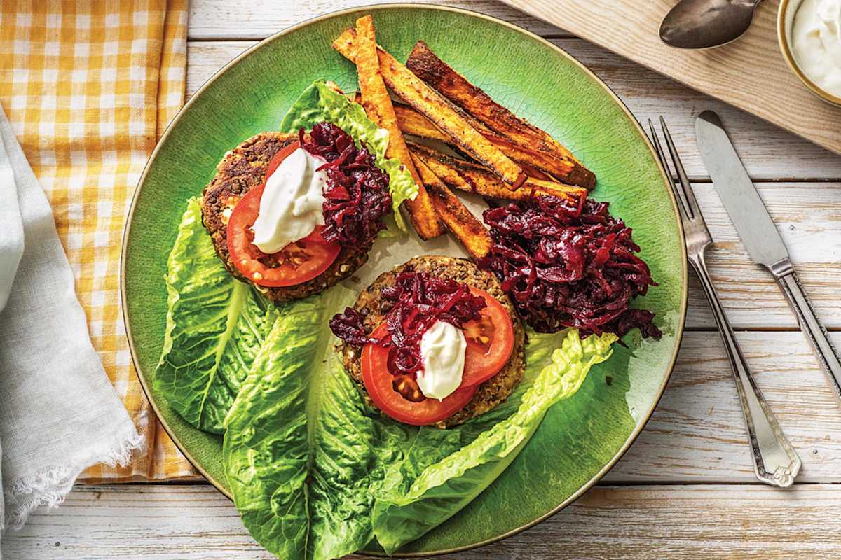 Feta, Halloumi & Lentil Bunless Burgers 
