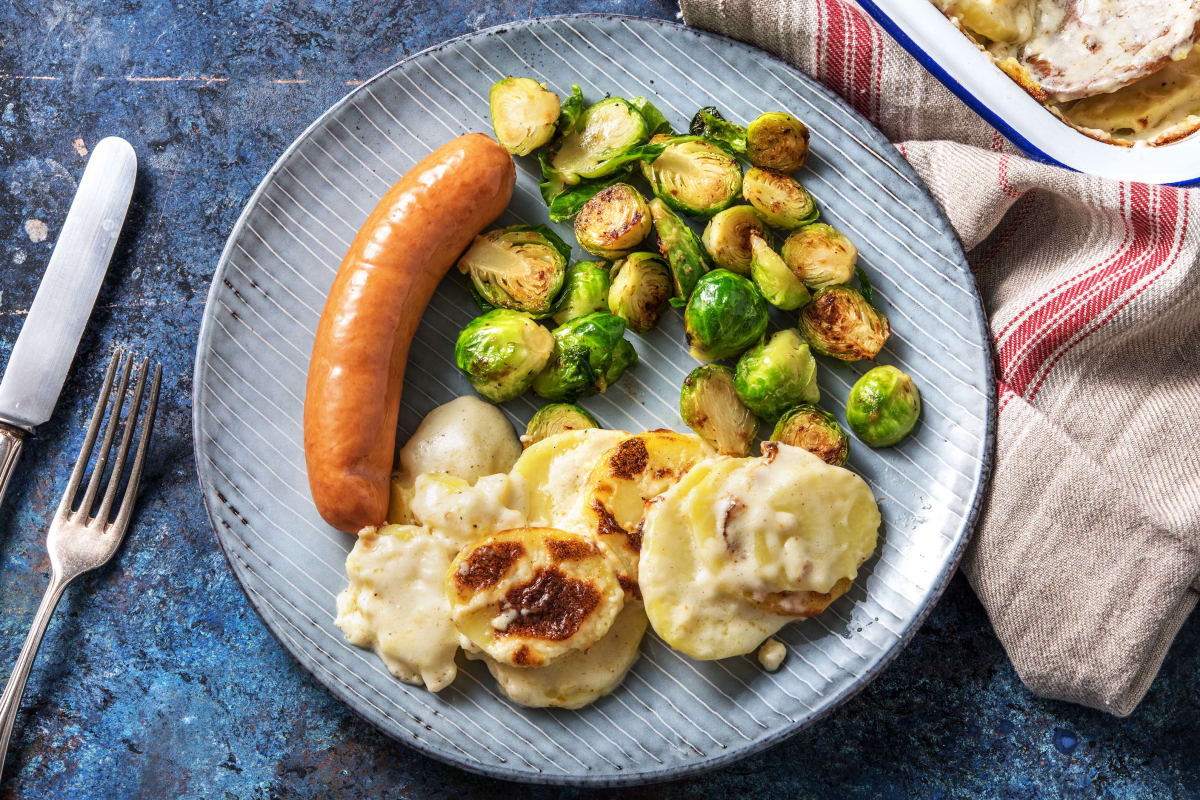 Saucisse fumée et gratin de pomme de terre