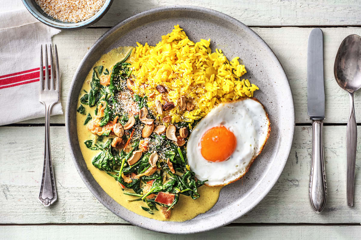 Riz jaune et curry d'épinards à la noix de coco