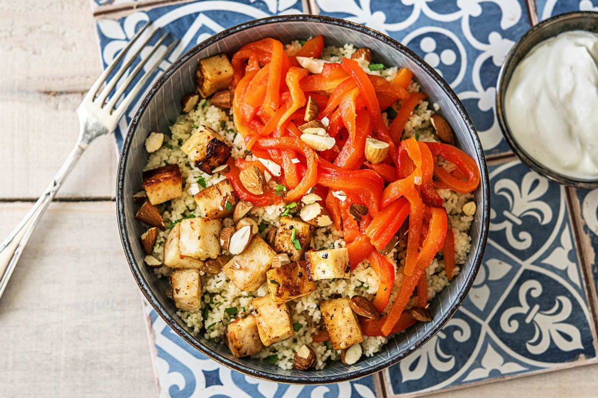 Couscous met halloumi en gebakken rode paprika