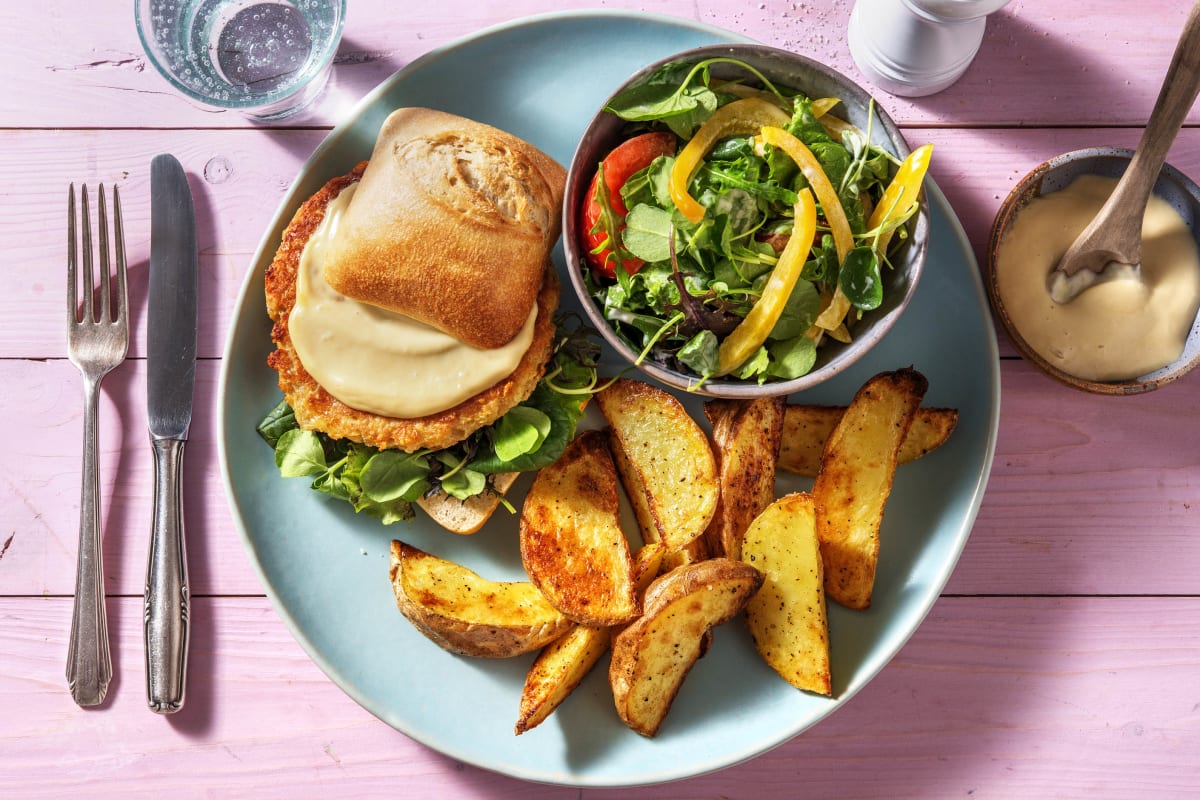 Boekoeloekoeburger met gebakken aardappelen