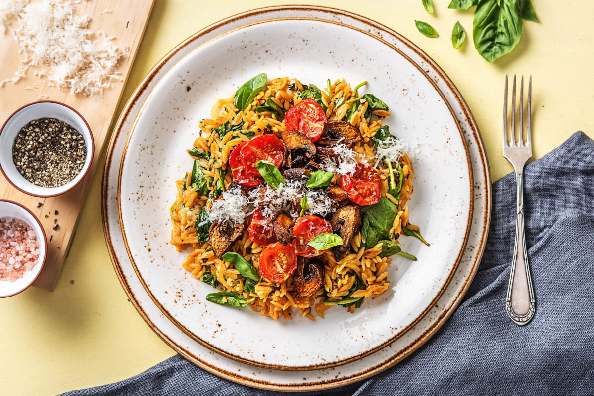 Orzo-Nudel-Risotto mit rauchigen Pilzen