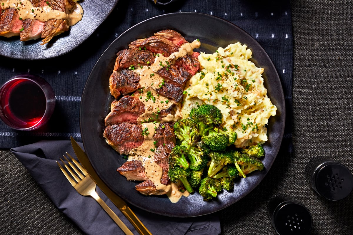 10-oz Ribeye and Mustard Peppercorn Sauce