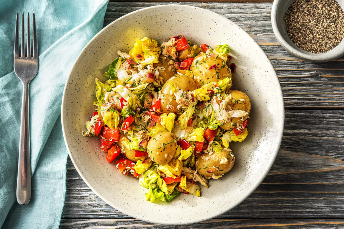 Warme maaltijdsalade met gerookte forel