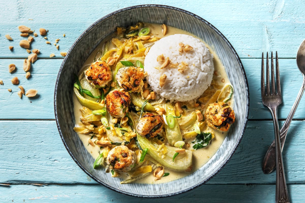 Thaise groene curry met zelfgedraaide kipballetjes