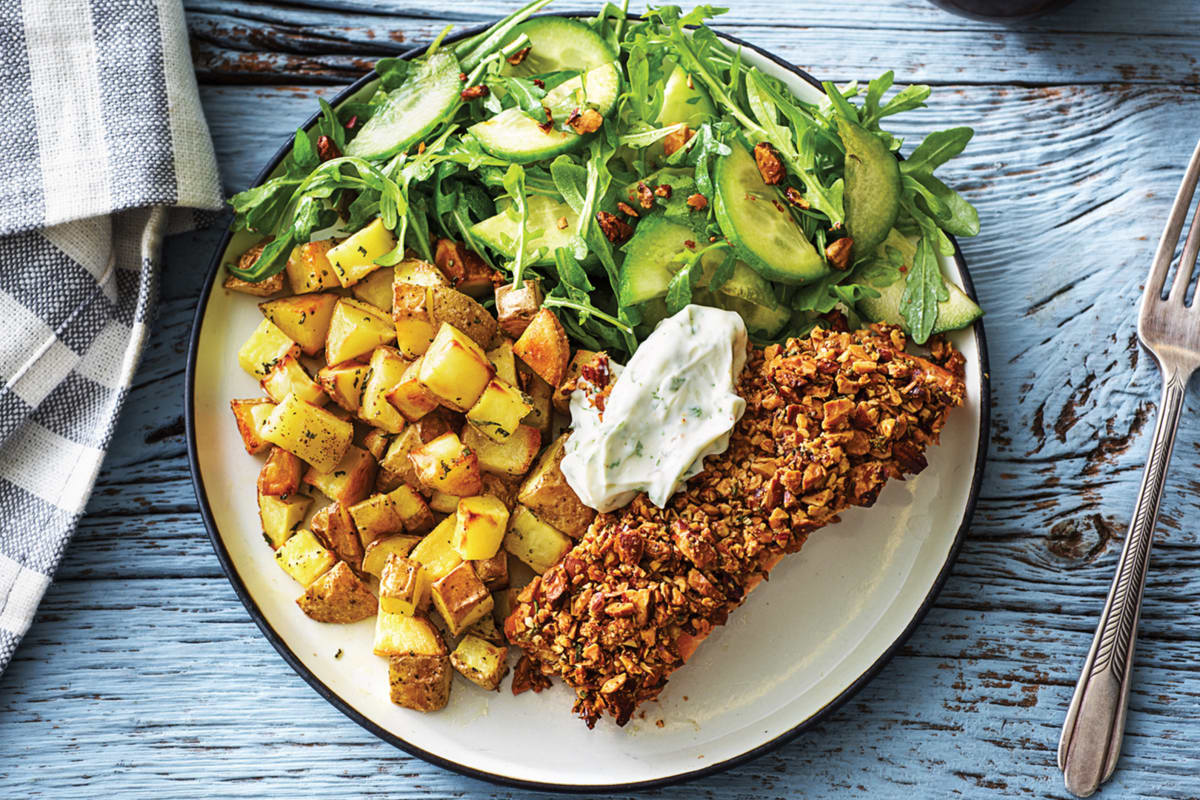 Almond Crusted Salmon & Rosemary Potatoes