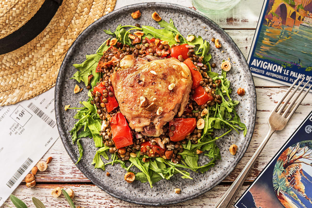 Cuisse de poulet confite et salade de lentilles