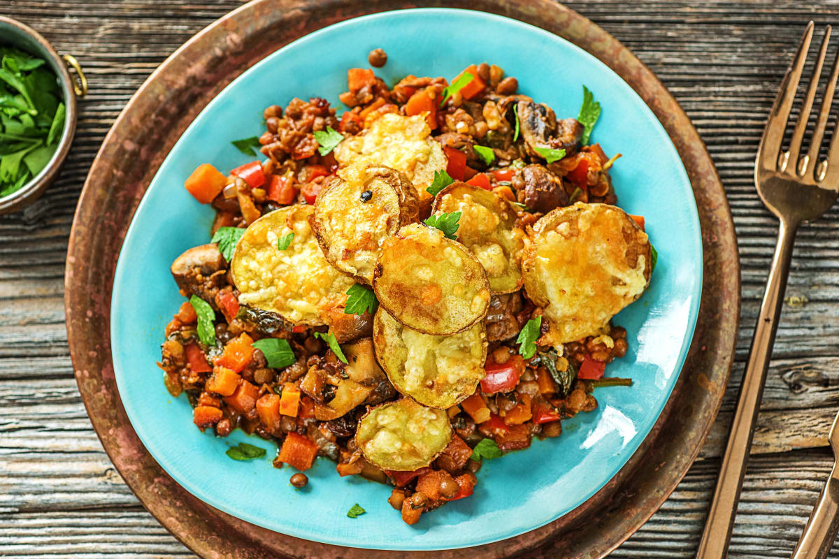 Linsenauflauf mit braunen Champignons