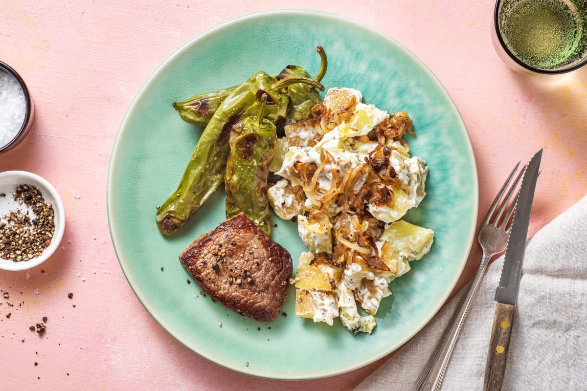 Steak et salade de pomme de terre