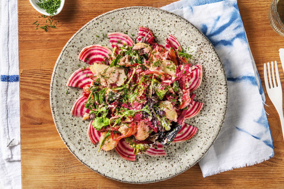 Bietensalade met gerookte forel