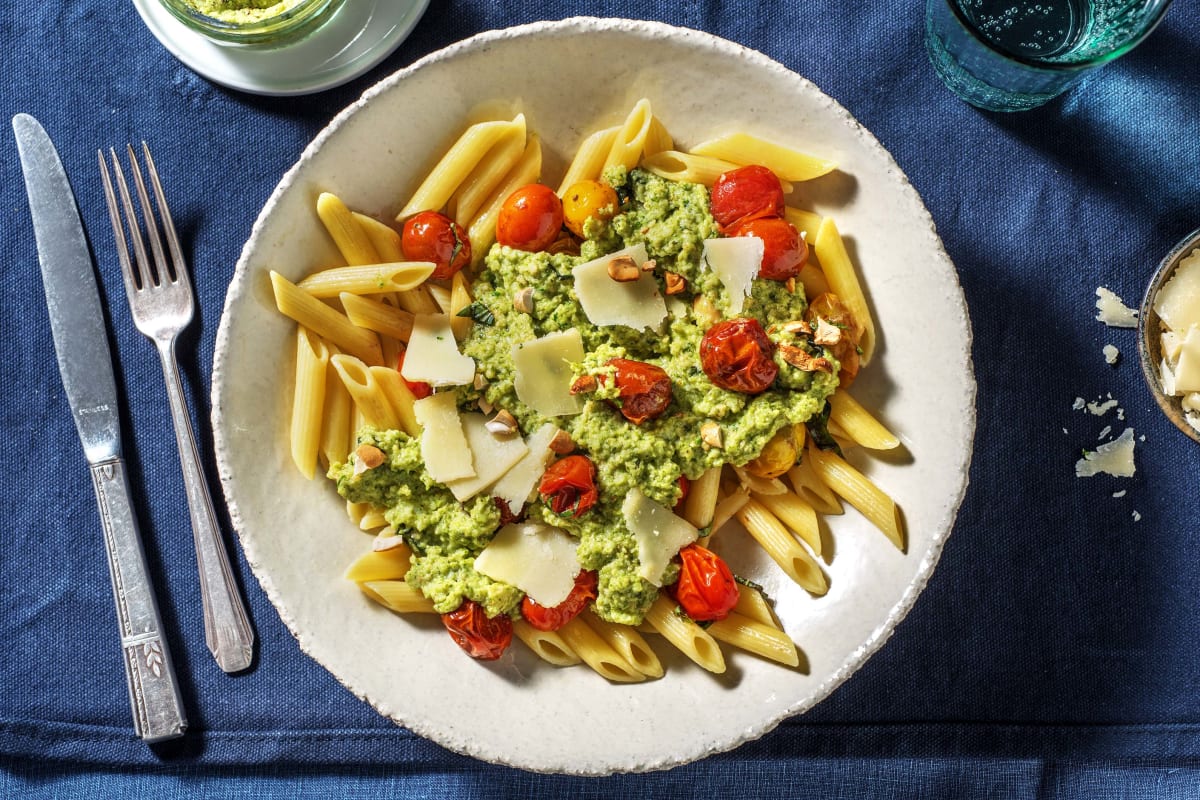 Penne met zelfgemaakte broccolipesto