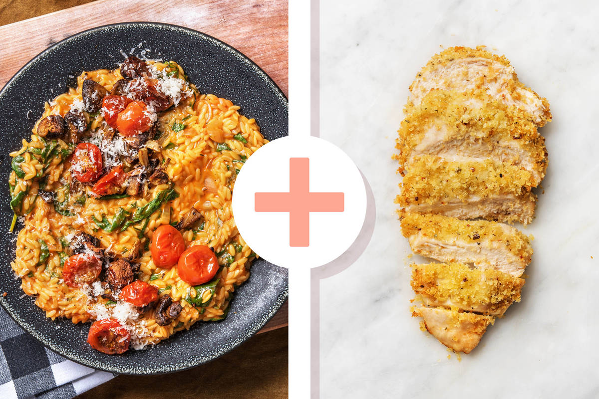 OrzoNudelRisotto mit extra Kräuterhähnchen Rezept HelloFresh