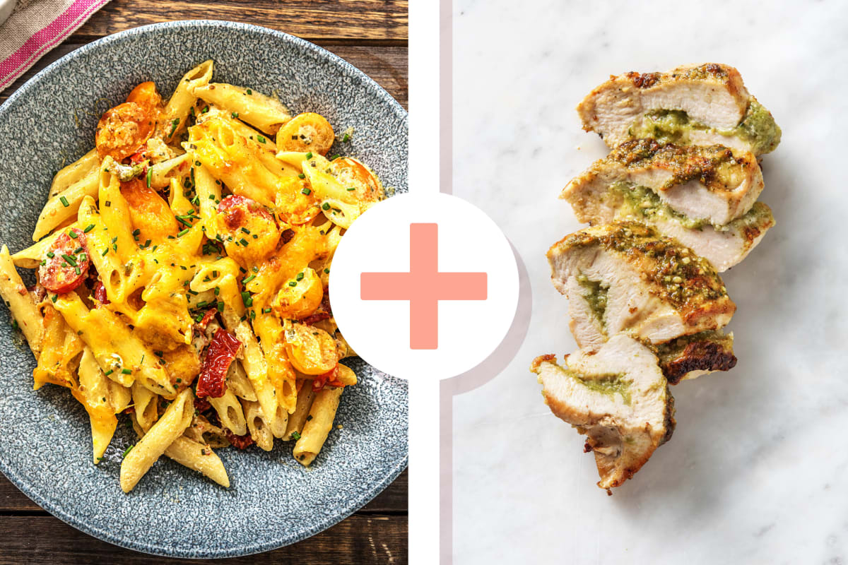 Überbackene Penne mit extra Hähnchenbrust