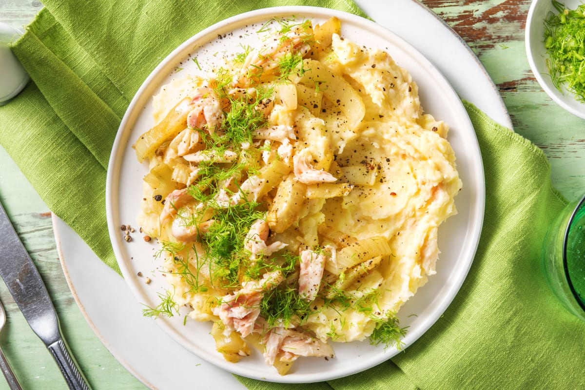 Purée de pommes de terre fondante et truite fumée