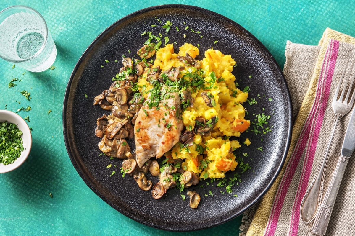 Filet de poulet à la méditerranéenne et sauce aux champignons