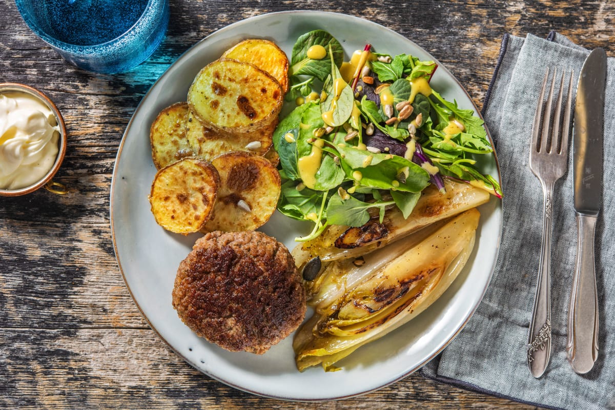 Steak haché et endives caramélisées