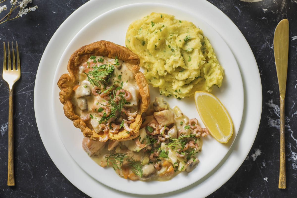 Vol-au-vent aux poissons et aux crevettes grises