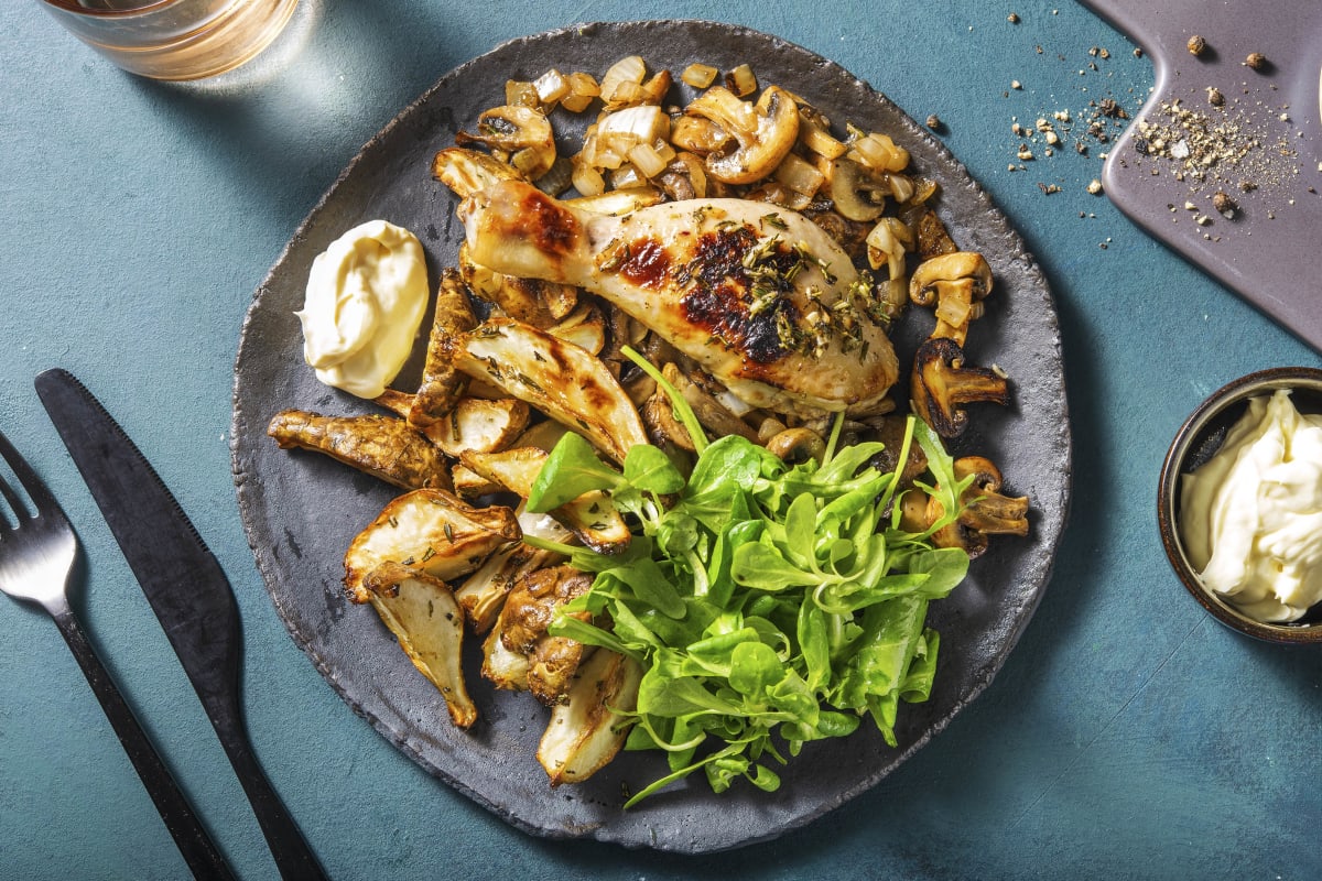 Topinambours rôtis avec des pilons de poulet
