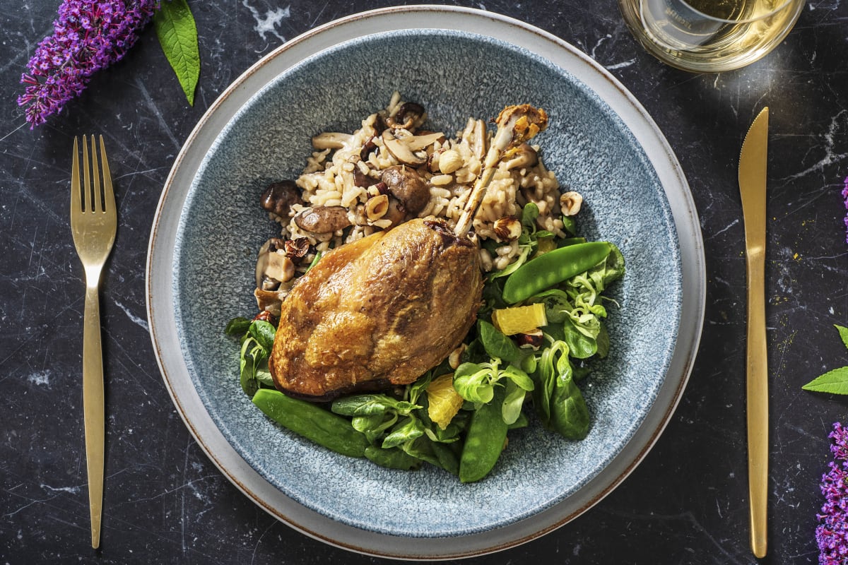 Cuisse de canard et risotto au shiitakés