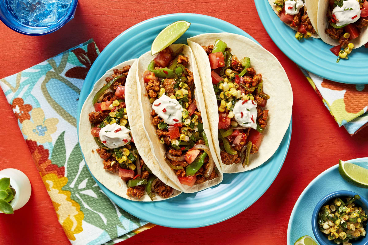 Pork And Charred Corn Chimichurri Tacos