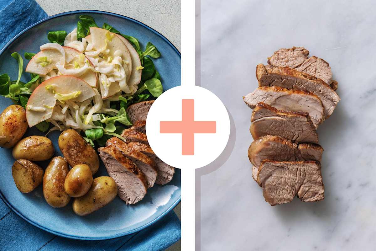 Filet mignon en double portion avec une salade d'endives à la pomme