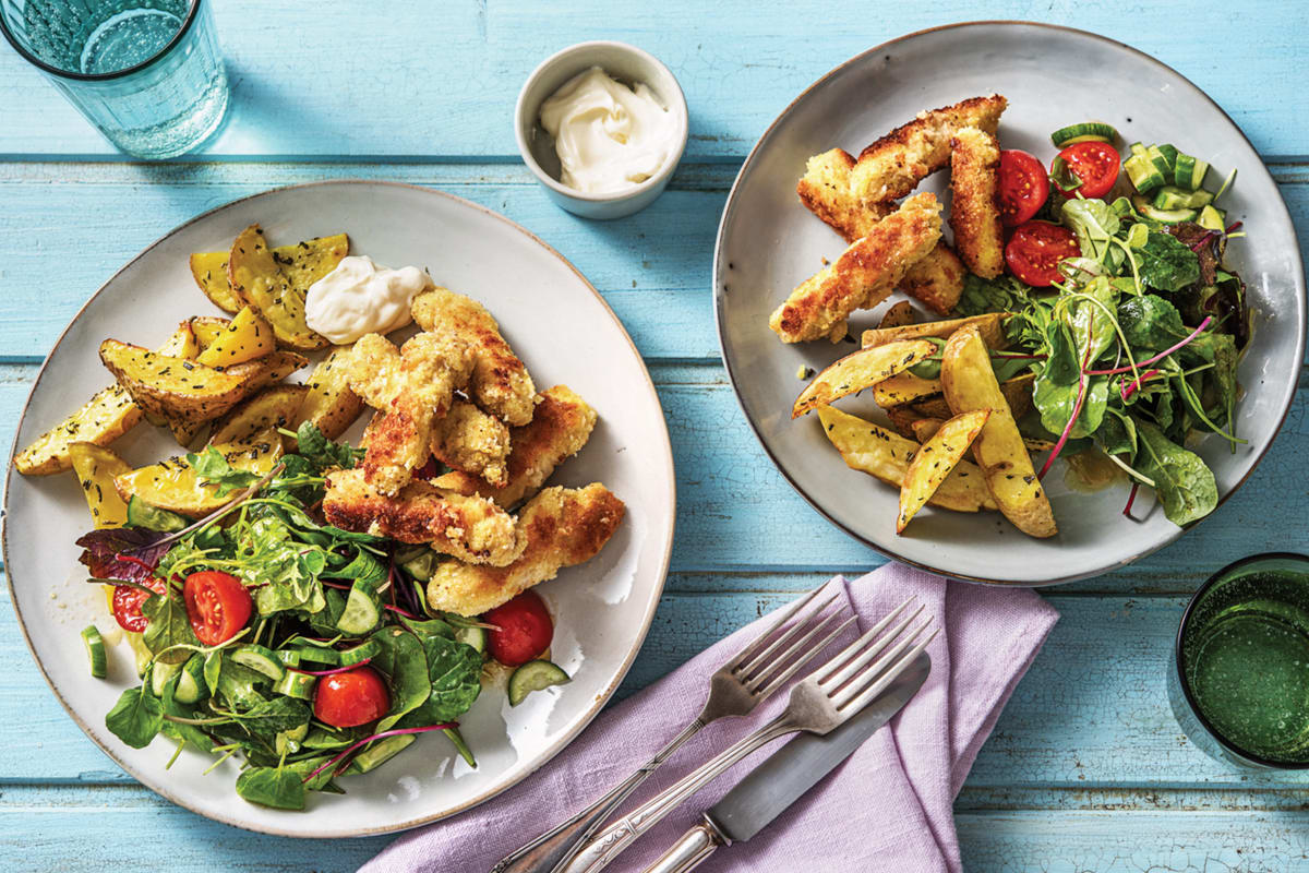 Crumbed Pork Bites & Rosemary Wedges
