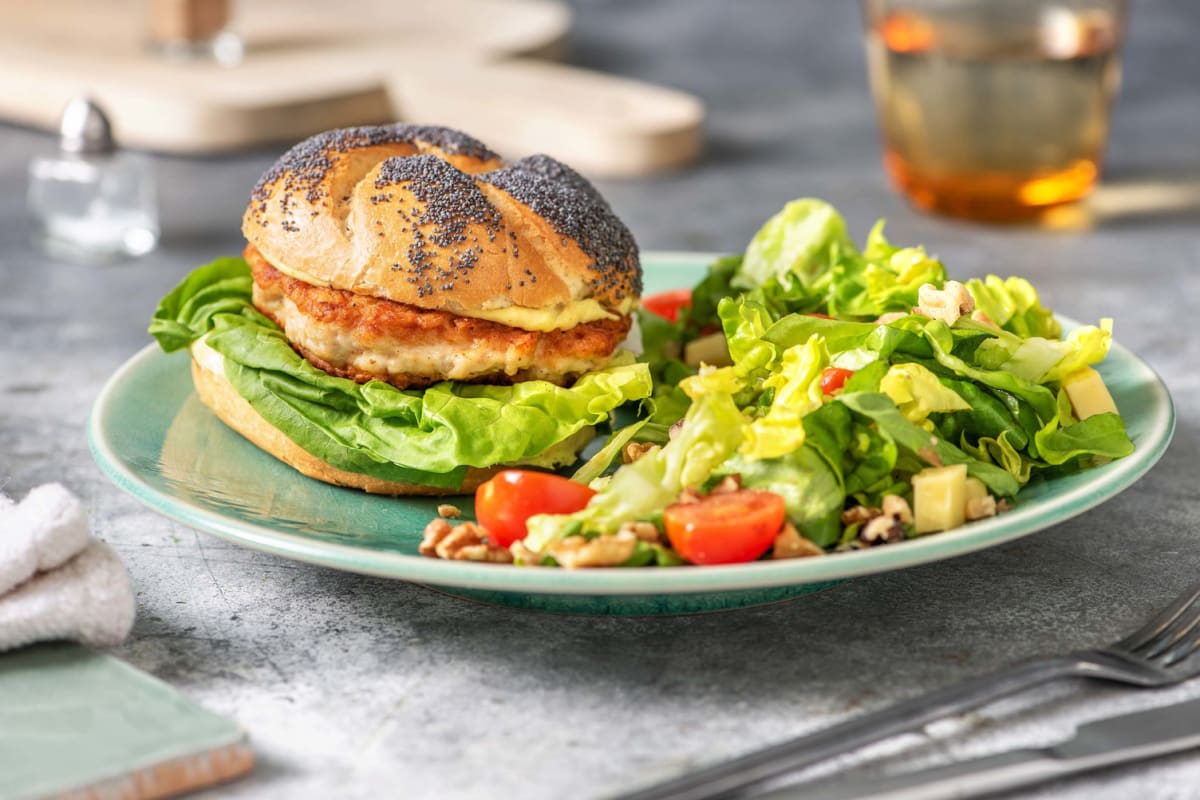 Hamburger de poulet, mayonnaise au vadouvan